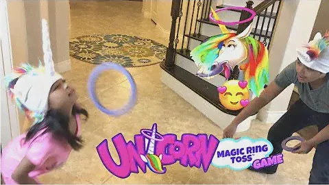 Unicorn Magic Ring Toss Game Lil Sis VS Big Bro + Surprise Toy | Toys Academy