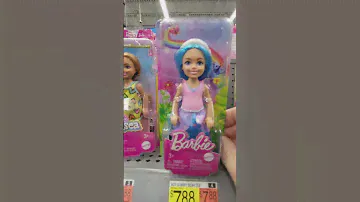 BARBIE CHELSEA DOLL WITH BLUE HAIR AND SWANS ON DRESS TOY SHOPPING AT WALMART IN FLORIDA
